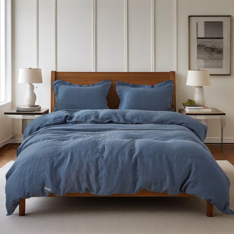 Simple&Opulence 100% Linen Duvet Cover Set, 3 PCS Classic Blue Duvet Cover Queen Size, Breathable Soft Comfy Linen Bedding Comforter Cover with 2 Pillowcases(Classic Blue, 88"x92") - Image 2